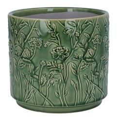 Stoneware Pot Cover - Green Trailing Blooms